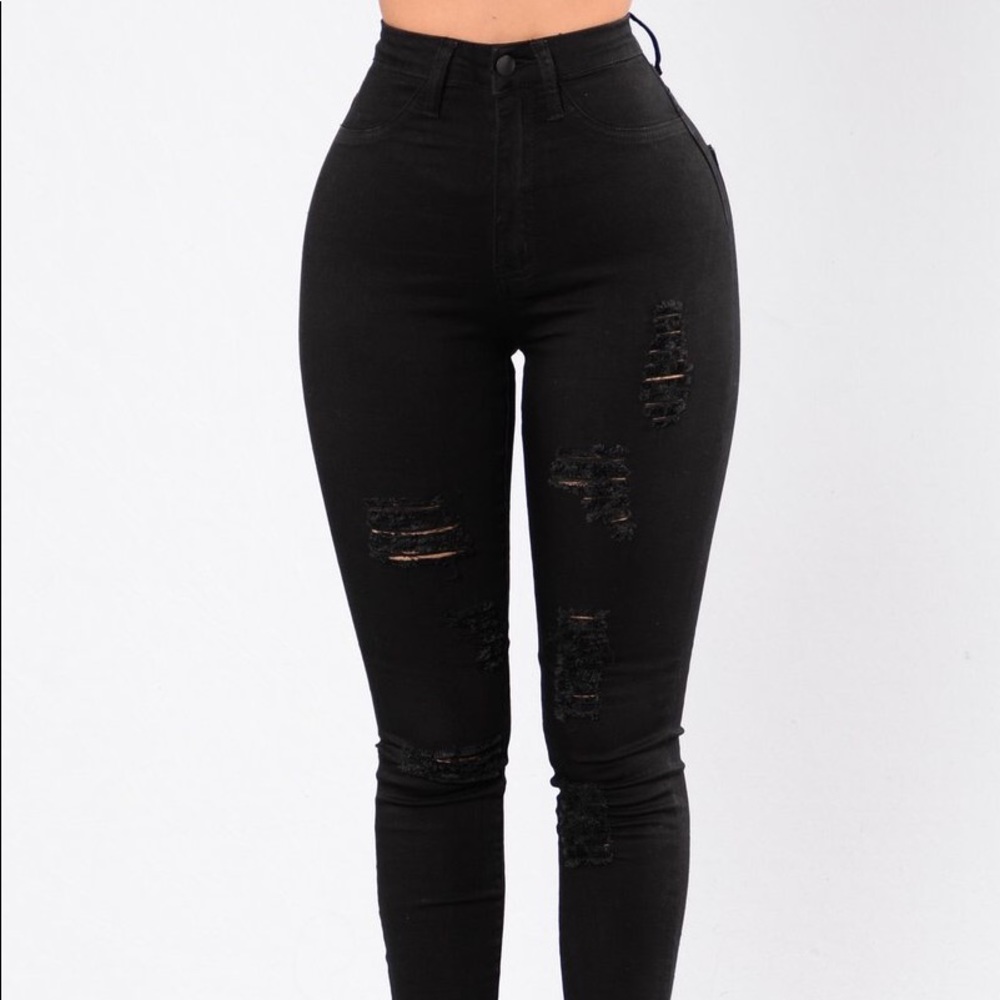 Fashion Nova Black Distressed Jeans
